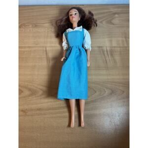 Vtg 90s Mattel Disney Beauty And The Beast Belle Doll Brunette + Blue Dress